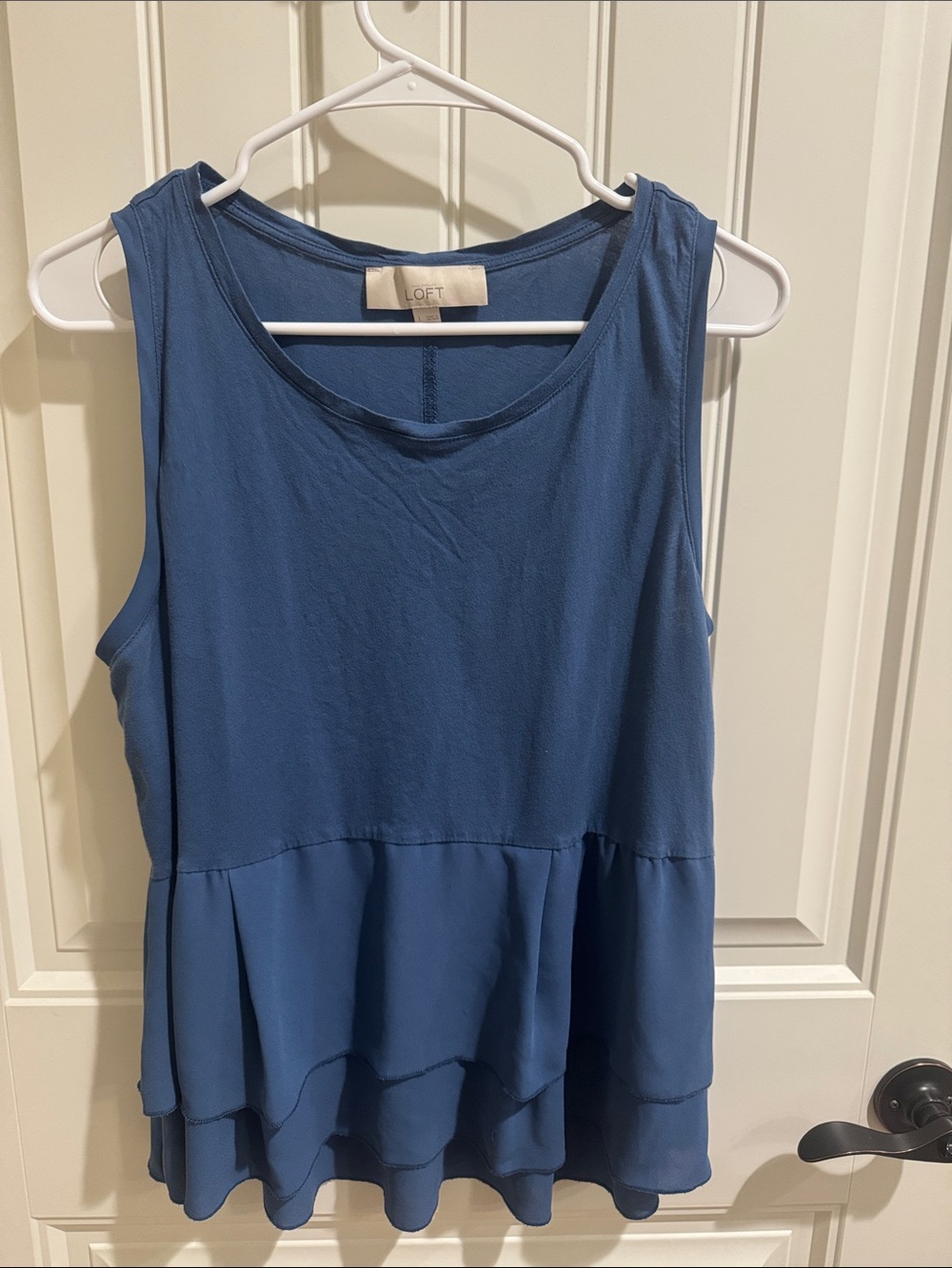 LOFT Dusty Blue Tiered Sleeveless Peplum Tank